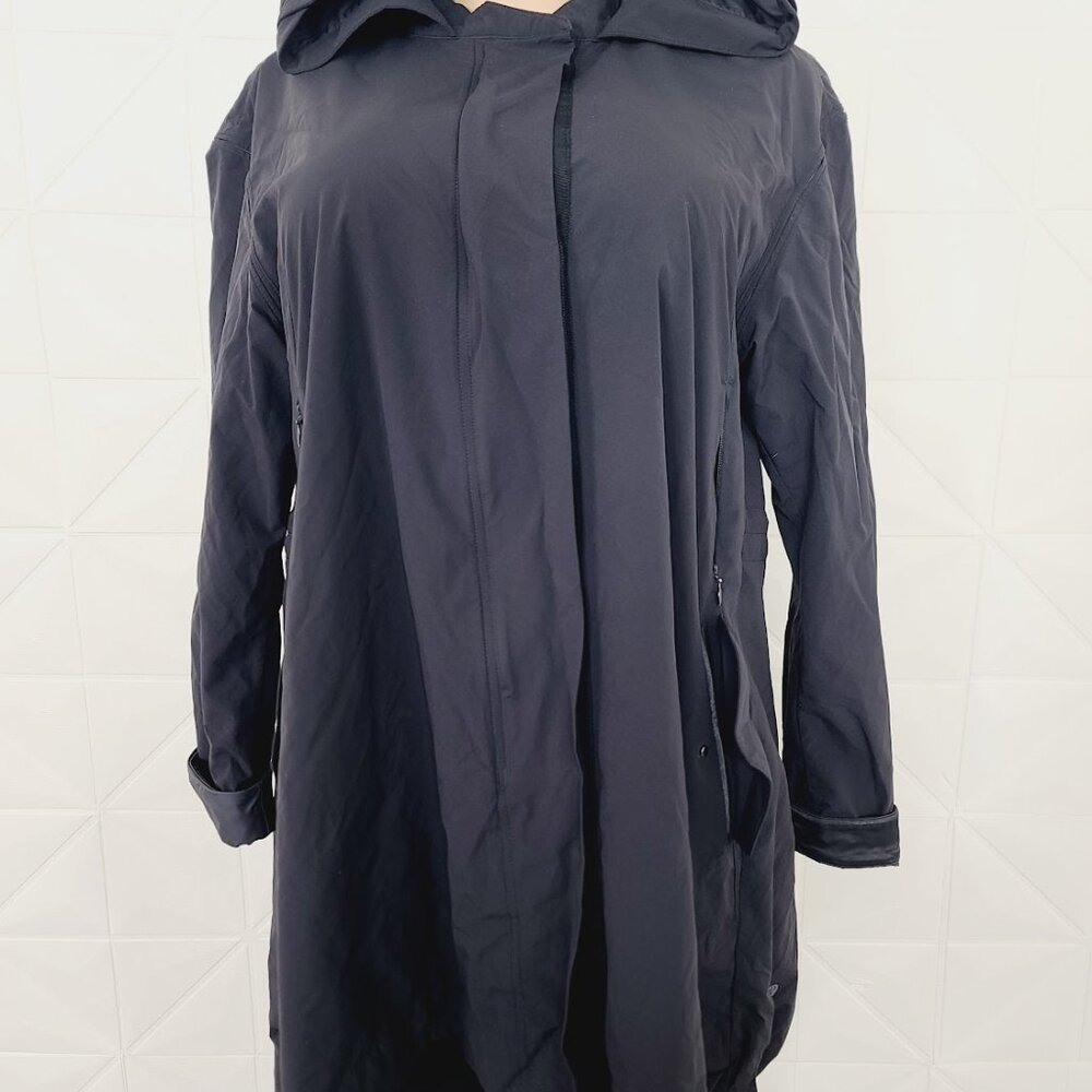 Lululemon Women's Black Hooded Long Full Zip Nylon Over Rain Parka Jacket Sz 10 - Picture 4 of 9